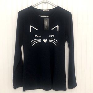 Eishopeer Cat Face PJ Top T-shirt New Navy